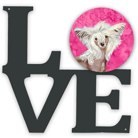 Pink Chinese Crested Metal Wall Artwork LOVE