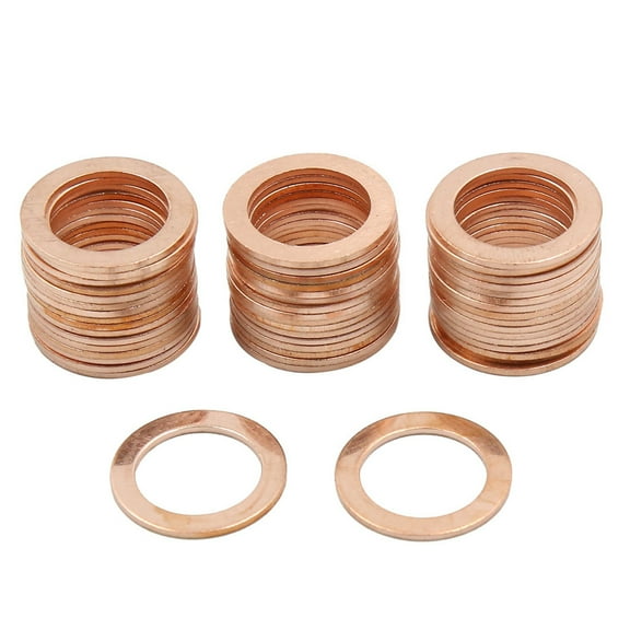 14mm Inner Dia Copper Crush Washers Flat Car Sealing Gaskets Rings 50pcs