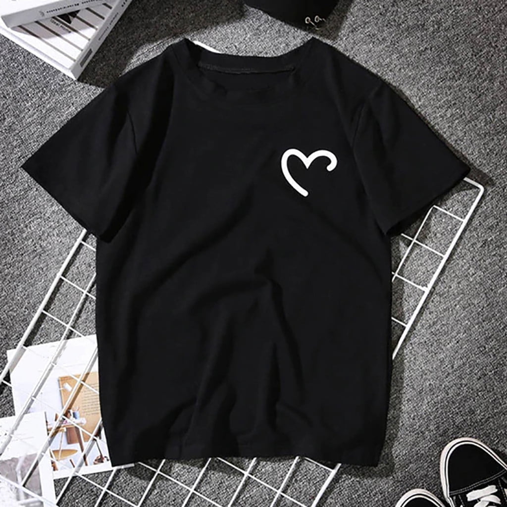 Women Girls Plus Size Heart Shaped Print Tees Shirt Short Sleeve T Shirt Blouse Walmart