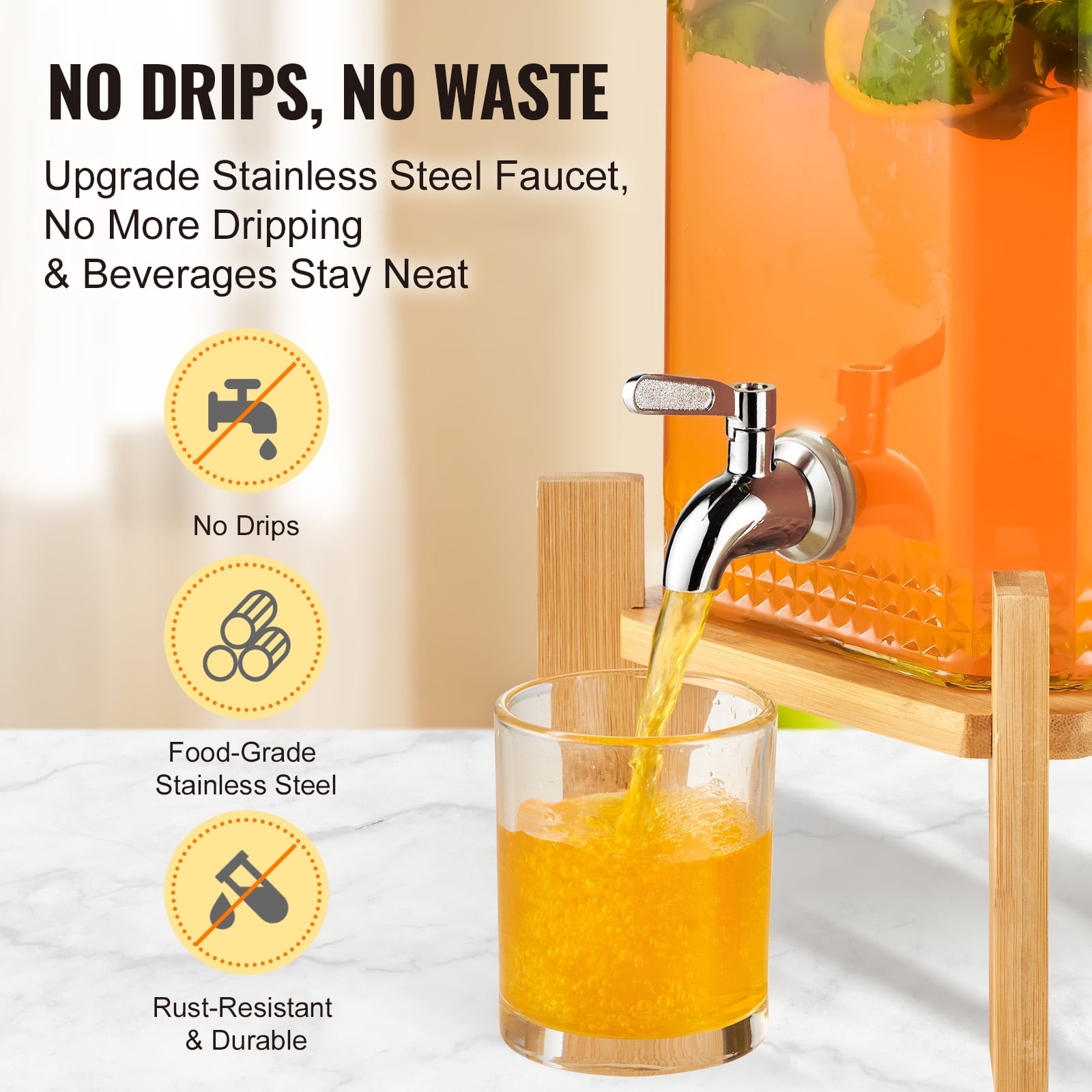 VEVOR Beverage Dispenser, 1.5 Gallon Drink Dispensers for Parties, 2PC,Glass Juice Dispenser with Stand,Stainless Steel Spigot,Iced Tea Lemonade Juice Water Dispenser,for Restaurants,Hotels,Parties