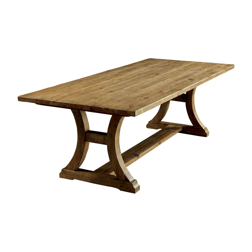 Furniture of America Roseanne Trestle Base Dining Table, Rustic Pine