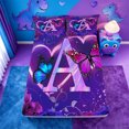 thumbnail image 5 of meiyoeat Purple Butterfly Rose Monogram A Bed Sheets,Neon Heart Initial Full Size Sheets For Girl,4 Pieces,1 Flat Sheet,1 Fitted Sheet and 2 Pillowcases, 5 of 6