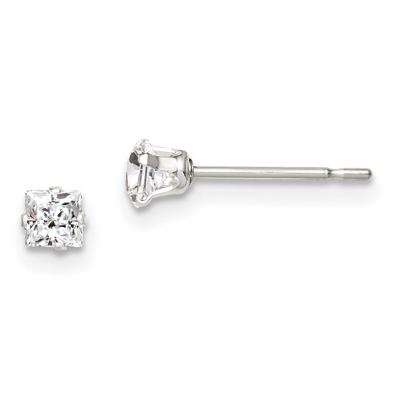 .925 Sterling Silver 4MM 4-Square Stone Square Shape CZ 4-Prong Post Stud Earrings