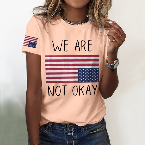 MKLEKYY Camisetas Camisa De Manga Corta Con Cuello Redondo Y Estampado Liso Informal Para Mujer Talla M