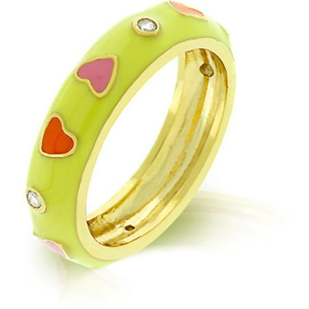 - Kate Bissett R07917G-V02-09 18k Gold Plated with Yellow Enamel Overlay with Red and Pink Enamel Hearts Accented by Bezel Set Clear CZ in Goldtone