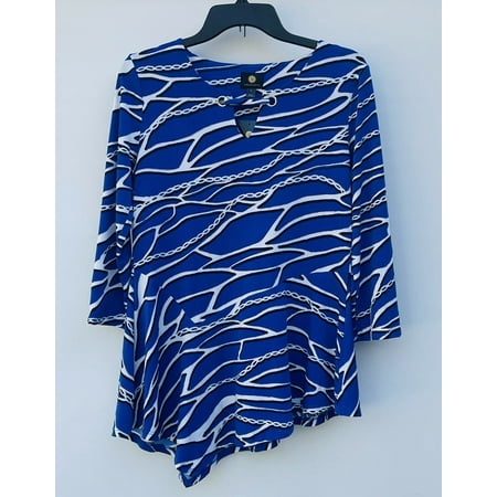 NEW JM Collection Asymmetrical Hem Harware Keyhole Neck Top Blue Size Small