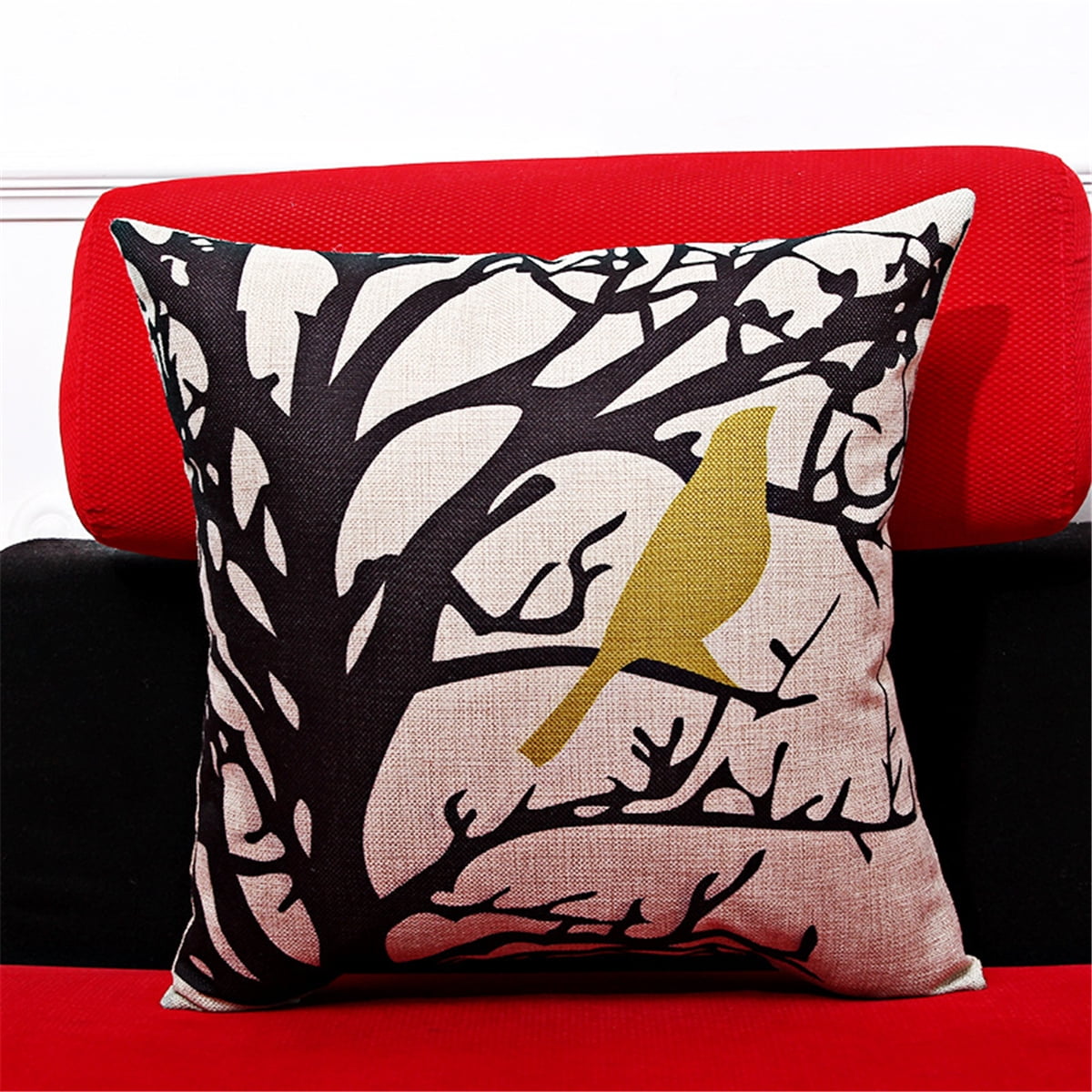 Decorative Throw Pillow Case Cushion Cover 18x18 inch Bird Linen Pillow