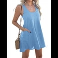 thumbnail image 3 of Vestido Mini de Verano Sin Mangas para Mujer, Informal, Holgado, con Cuello en U y Bolsillos Azul L, 3 of 9