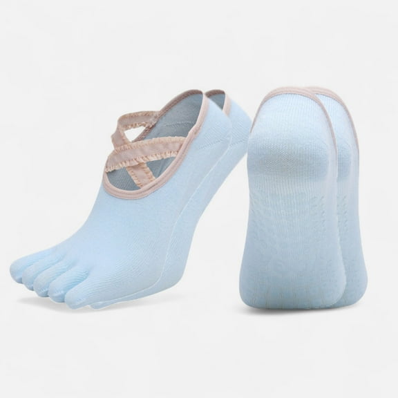 Women's 2-Pack Toe Grip Ballet Socks with Crisscross Elastic Bands and Soft Stretch Knit for Pilates or Barre - Blue