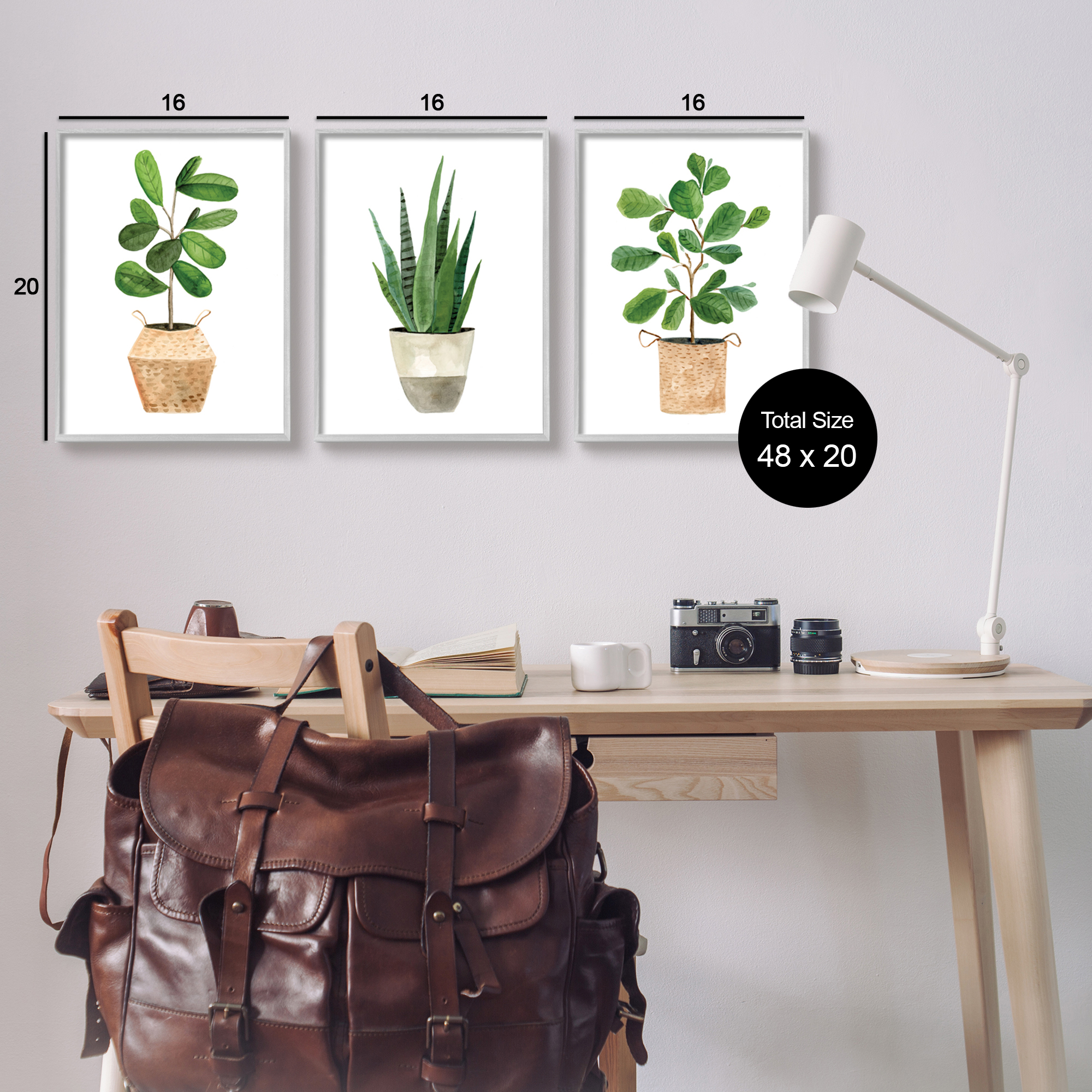 Stupell Minimal Potted Plants Botanicals Botanical & Floral Painting Gray Framed Art Print Wall Art, Set of 3