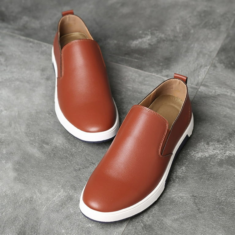 Men genuine leather stitching slip on metal decoration deals non slip casual shoes
