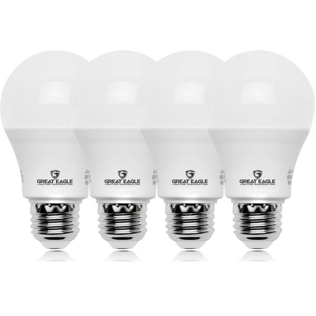 Great Eagle Lighting Corporation Bombilla Led A19 De 9 W (Equivalente A 60 W), Certificación Ul, 4000 K (Blanco Frío), 750 Lúmenes, Repuesto Estándar No Regulable (Paquete De 4)