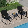 thumbnail image 3 of 3-Piece Patio Bistro Sets, Outdoor Breathable Rocking Chairs & Black Furniture Conversation Set-Two Chairs with Coffee Table Black, 3 of 8