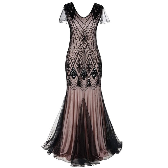 XFLWAM Women Evening Dress 1920s Flapper Cocktail Mermaid Plus Size Formal Gown Vintage Wedding Party Maxi Dresses Pink XL