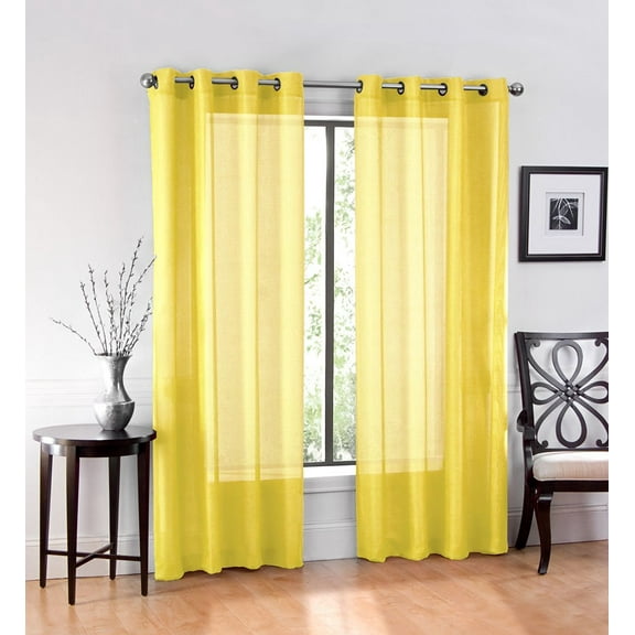 2 Pack: GoodGram Ultra Luxurious High Woven Elegant Sheer Grommet Curtain Panels - Yellow