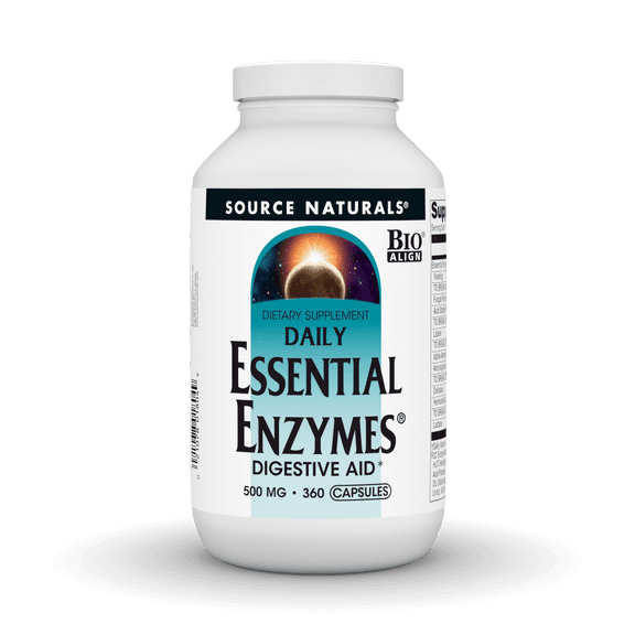 Source Naturals Essential Enzymes 500mg, Bio-Aligned Multiple Enzyme Supplement Herbal Defense for Digestion, Gas, Constipation & Bloating Relief - Digestive Aid* - 360 Capsules, 360 Servings