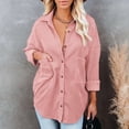 thumbnail image 3 of Blusa de solapa de manga larga con bolsillos Camisa casual con botones para mujer para otoño e invierno, 3 of 6