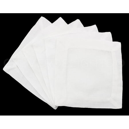6" White Linen Cocktail Napkins - 12 Pack - 100% Linen