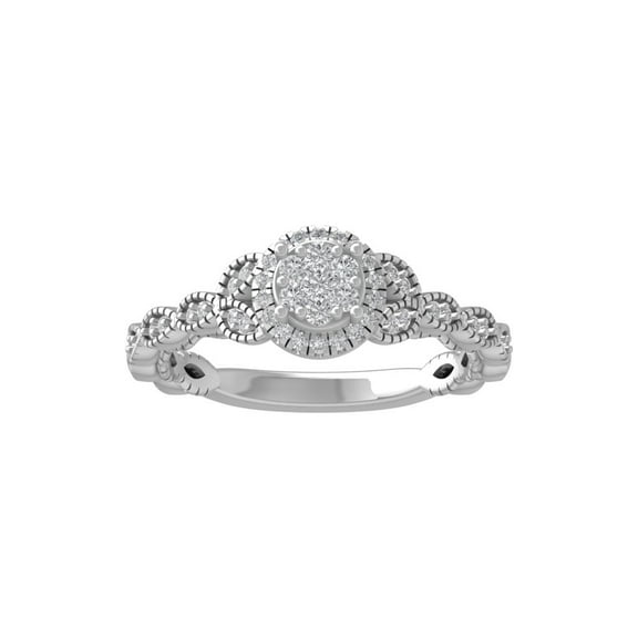 ARAIYA FINE JEWELRY 10K White Gold Round Cluster Diamond Engagement Ring (1/4 cttw, I-J Color, I2-I3 Clarity), Size 9.5