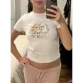 thumbnail image 4 of Michellecmm Women's Summer Casual Crop Tops White Short Sleeve Crewneck Cat Print Short T-shirt, 4 of 7