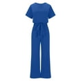 thumbnail image 6 of lulshou Jumpsuits for Women, Women'S Fall/Winter Solid Color Short Sleeved Crew Round Neck Jumpsuit with Belt Jumpsuit Women's Jumpsuits, Rompers & Overalls, Blue S, 6 of 7