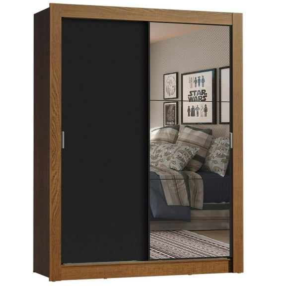 Ropero Closet Madesa Denver 2 Puertas Corredizas con Espejo Marrón/Negro