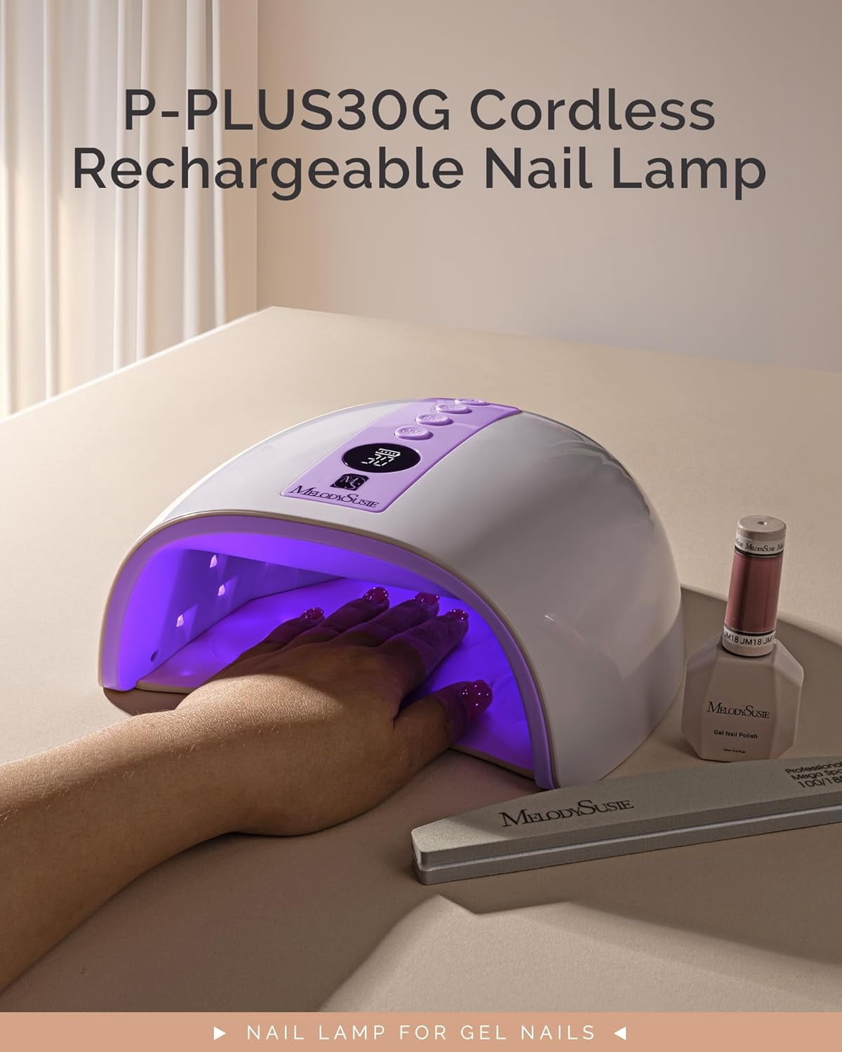 MelodySusie Rechargeable UV LED Nail Lamp,PLUS30GW Cordless UV Nail Light with 3 Timers & Smart Sensor Cures All Gels, Purple