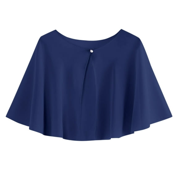 AWZXDE Women's Solid Color Summer Sun Smooth Chiffon Short Shawl with Hem for Entertainment Casual Fashion Navy,One Size