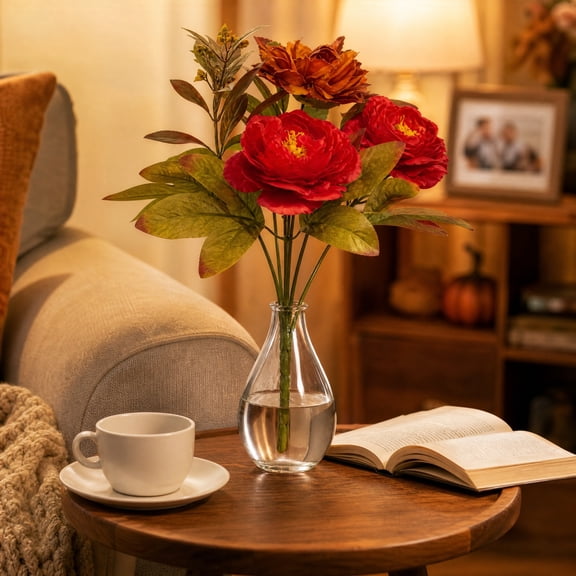 Artificial Flowers, Fall Faux Peonies Bouquet Vintage Realistic Floral Arrangement for Wedding Centerpiece Table Vase Autumn Decor