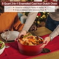 thumbnail image 4 of Walchoice 2-in-1 Enameled Cast Iron Dutch Oven with Skillet Lid, 5 Quart Dutch Oven Pot Cookware with Handles for Grilling, Stewing - Red, 4 of 8