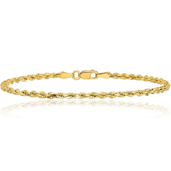 10K Solid Yellow Gold 2.5mm Rope Chain Anklet Summer Beach Foot Ankle Bracelet