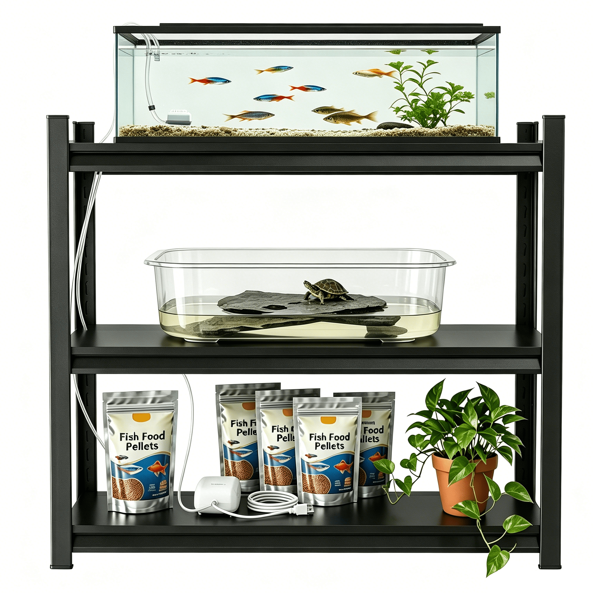Heavy-Duty Metal Storage Rack 35.43 Inch Width 660 lbs Capacity Adjustable Shelves for Reptile Terrarium Fish Tank