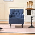 thumbnail image 2 of Tufted Club Chair, Accent Armchair with Button Upholstery, Studded Detail and Rubber Wood Legs, Mid-Century Modern Lounge Chair in Corduroy Fabric for Living Room and Bedroom, Blue, 2 of 5