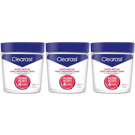 Clearasil Rapid Rescue Deep Acne Treatment Pore Cleansing Pads (90 count), 3 Pack