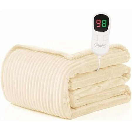 Electric Heated Blanket Full Size - 72"x84" Heating Blanket Full Size 1/2/4/6/8 Hours Auto-Off 10 Heat Level Over-Heat Protection Soft Flannel Sherpa ETL Certification