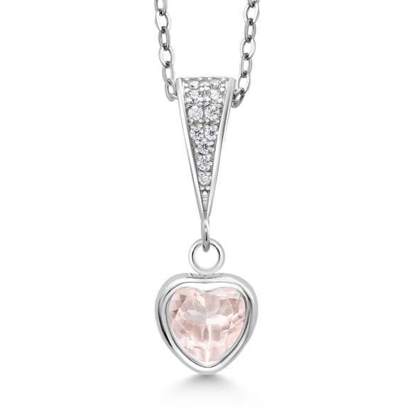 Gem Stone King 0.85 Ct Heart Shape Rose Rose Quartz 925 Sterling Silver Pendant with Chain