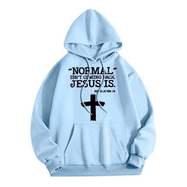 EHQJNJ Sweat à Capuche Noir pour Hommes Design Graphique Normal Isn Retour Jésus Est Homme Femme Imprimé Lettre Col Rond Manches Longues Chandail en Molleton Pull Homme avec Design