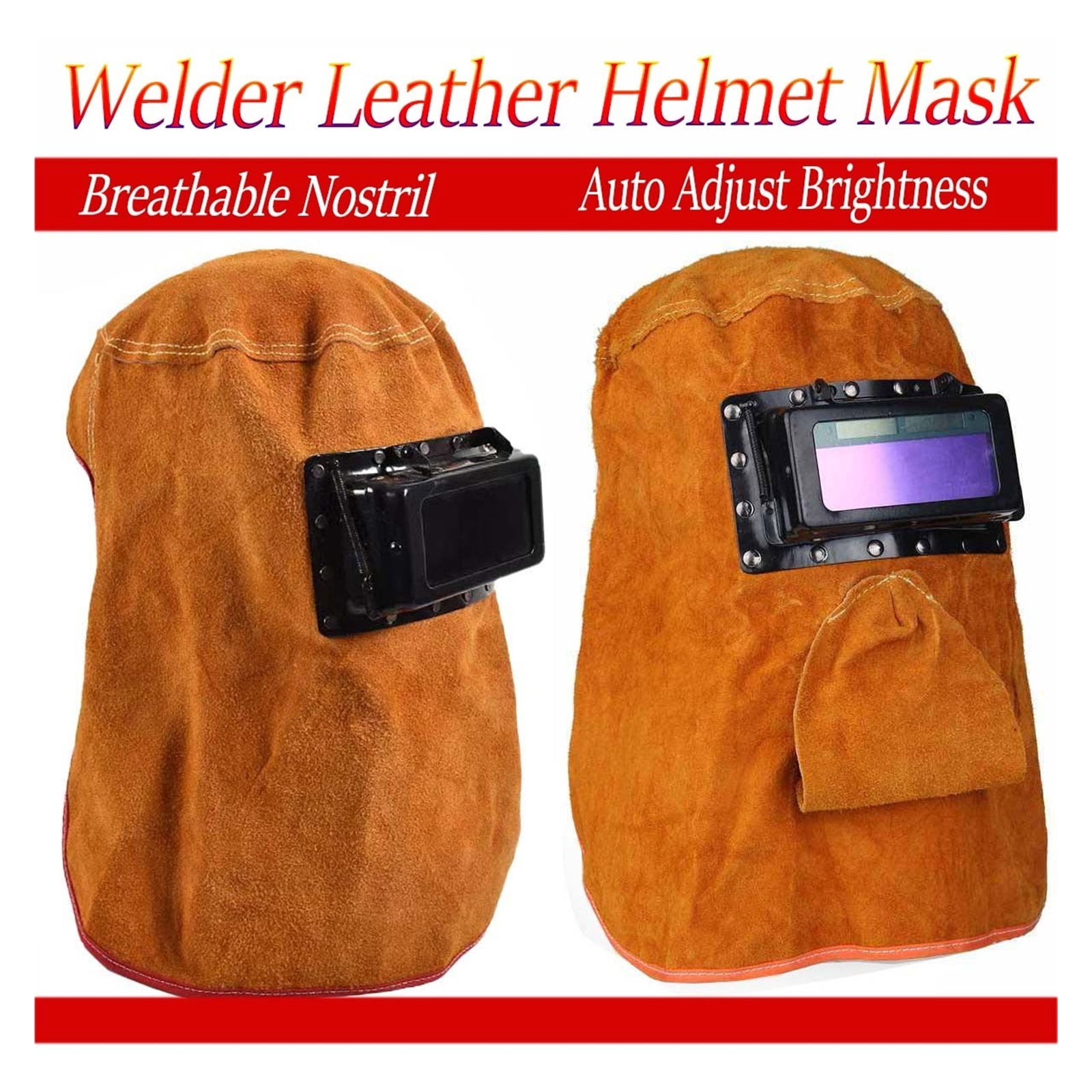 Solar Auto Darkening Filter Lens Welder Leather Hood Welding Breathable Helmet Mask Yellow Head-Mounted Leather Hood Grinding ,Great Choice