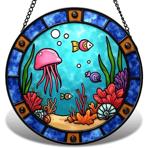 Gnome Stained Glass Suncatcher for Window Hanging, Gnome Drink Coffee Sun Catcher for Window Decoration, Glass Wall Art Decor Gift for Thanksgiving, Christmas G047 (6.3IN)