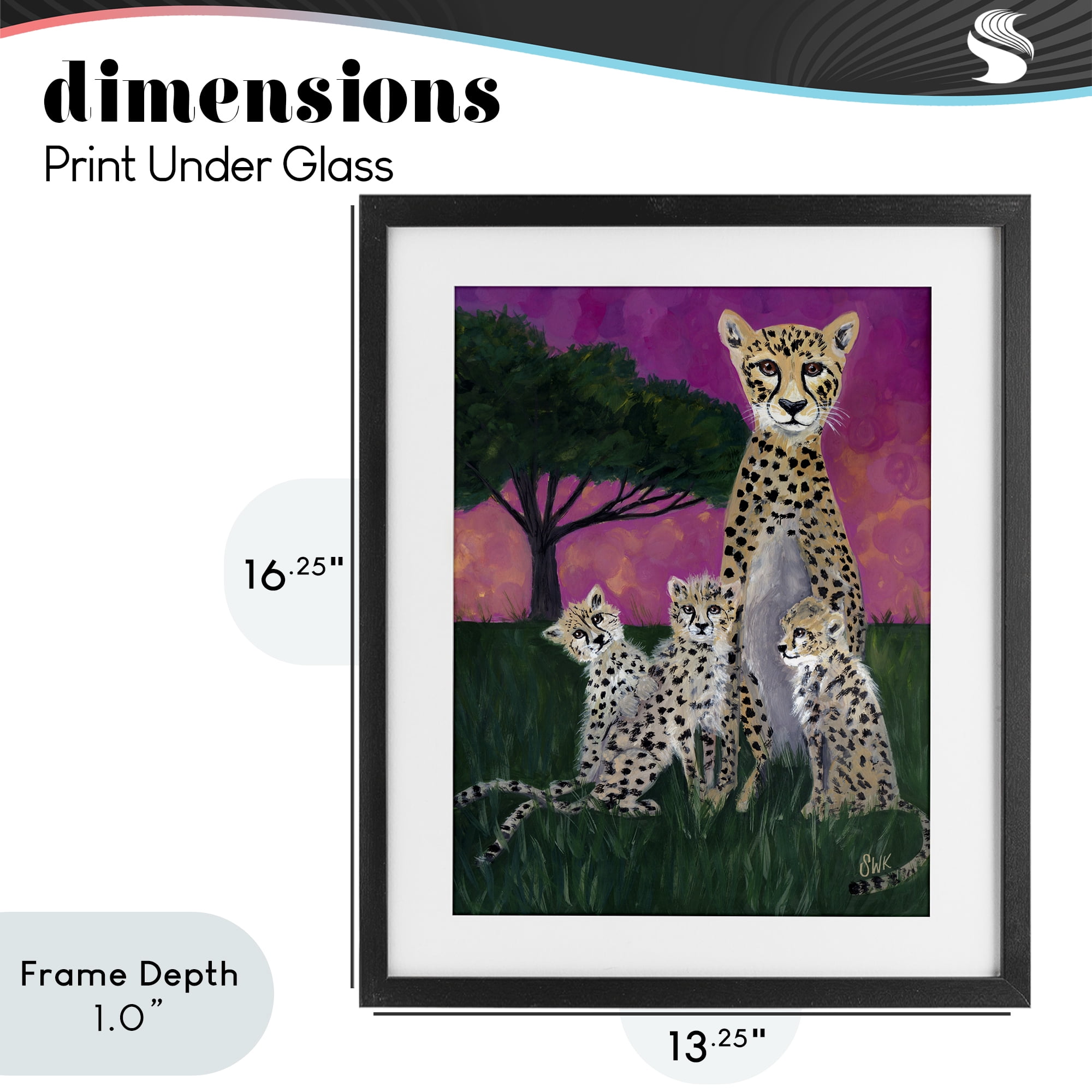 Stupell Industries Mama Cheetah & Her Cubs Black Framed Print Under Glass, design by Sarah Waldron Kimball