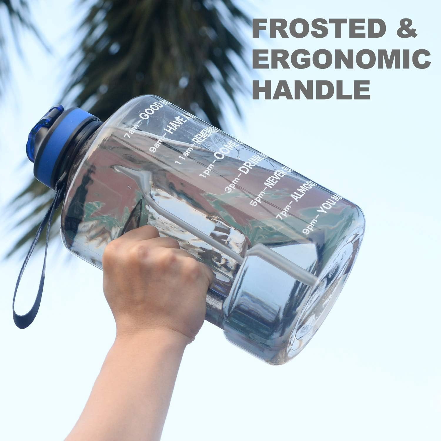 1 Gallon Motivational  Water Bottle with Time Marker,  128oz Leak Proof Jug, Black, Plastic, 128 ounces, Fitness, , Outdoor Activities