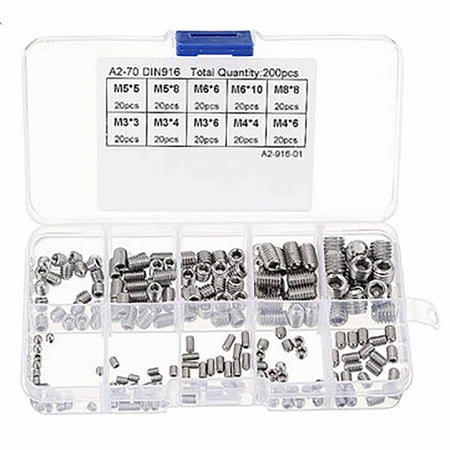 

200pcs/set Stainless Steel Allen Head Socket Hex Set Grub Screw Assortment Cup Point