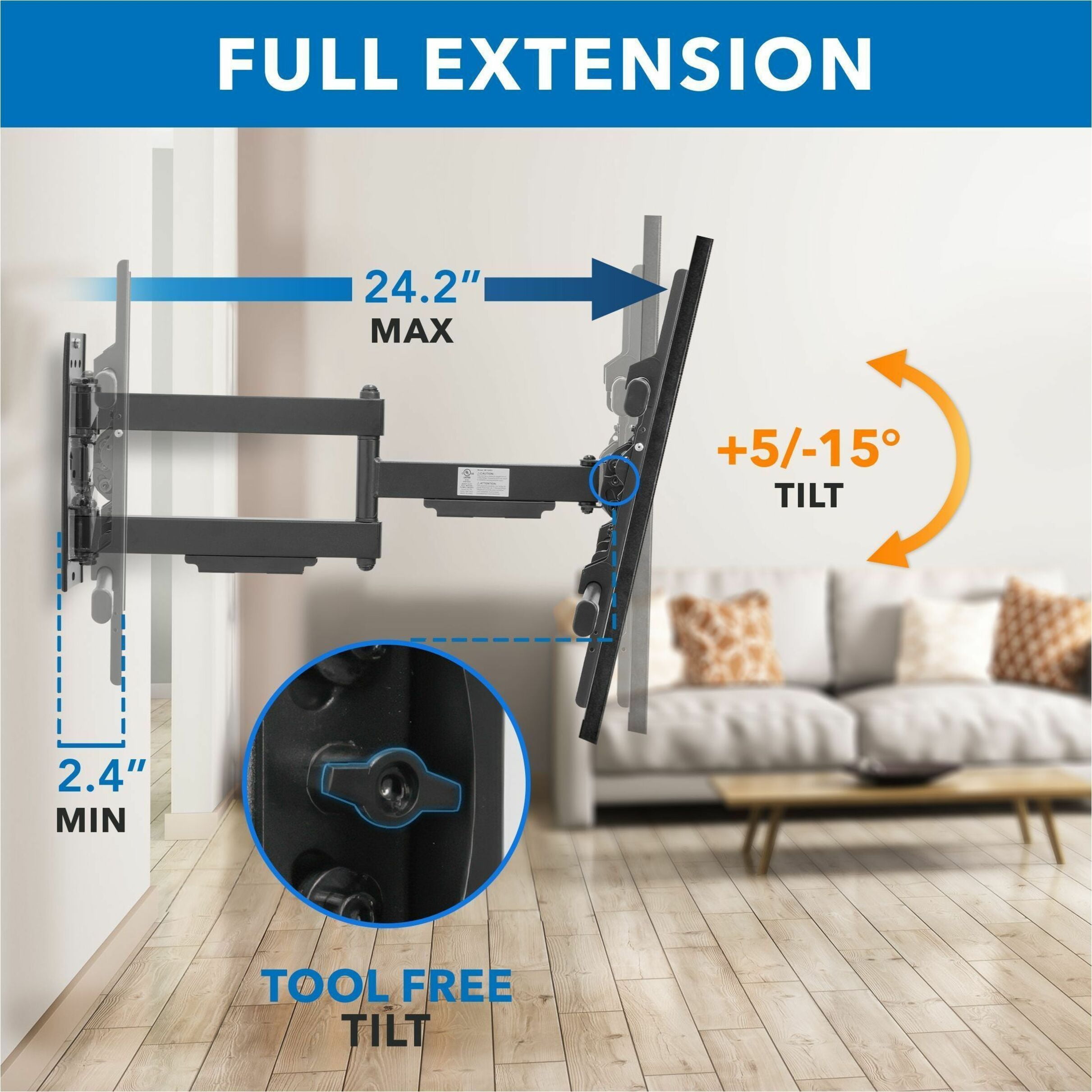 Mount-It! UL Certified Heavy Duty Full Motion TV Wall Mount
