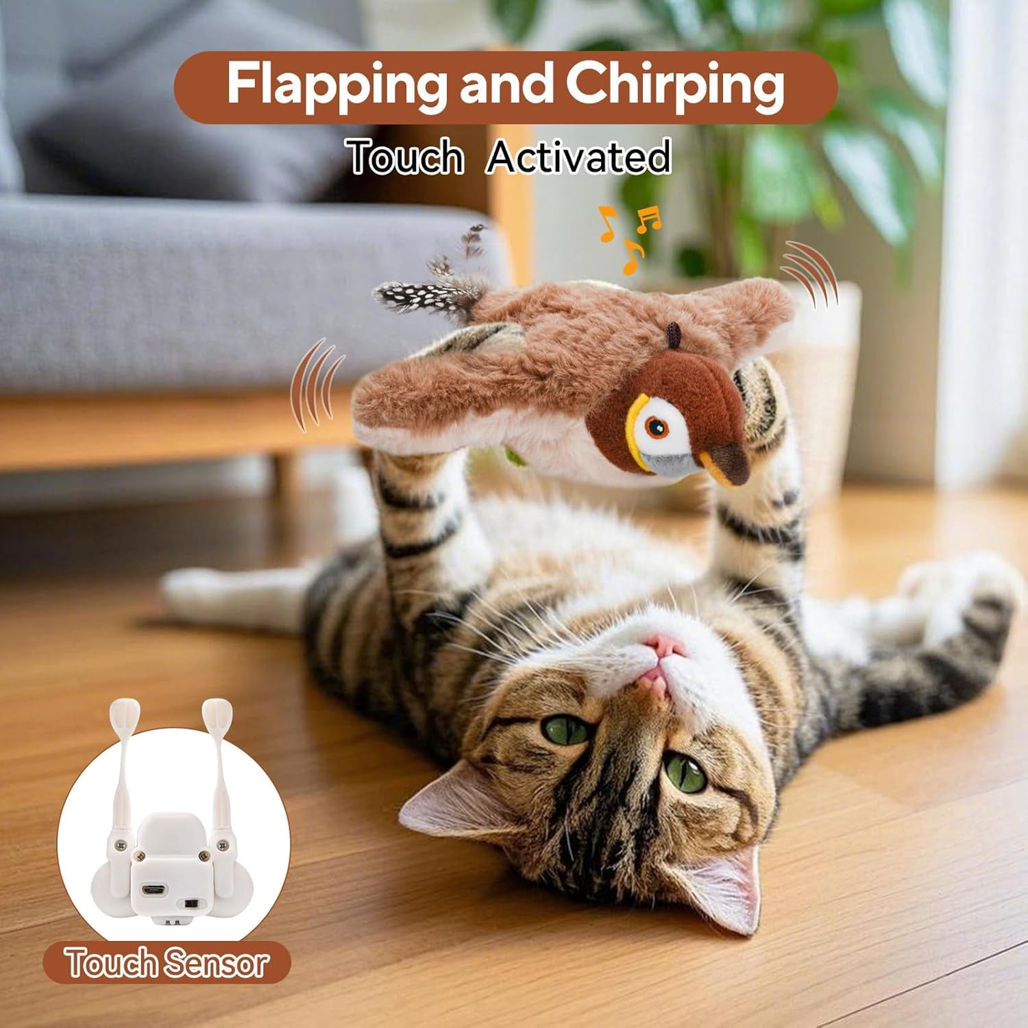 Flappy Bird Cat Toy, Simulated Chirping Bird Cat Toy Flapping Wings, Rechargeable，Interactive Catnip Toys for Indoor Kittens (No Flying)