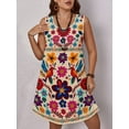 thumbnail image 4 of Multicolor Floral Print Sleeveless Round Neck Casual A-Line Dress For Women, 4 of 8