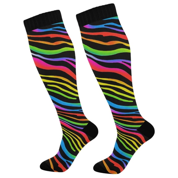 Unisex Knee High Socks, Colorful Stripes Printed Socks, Long Running Socks for Men & Women (1 Pair)