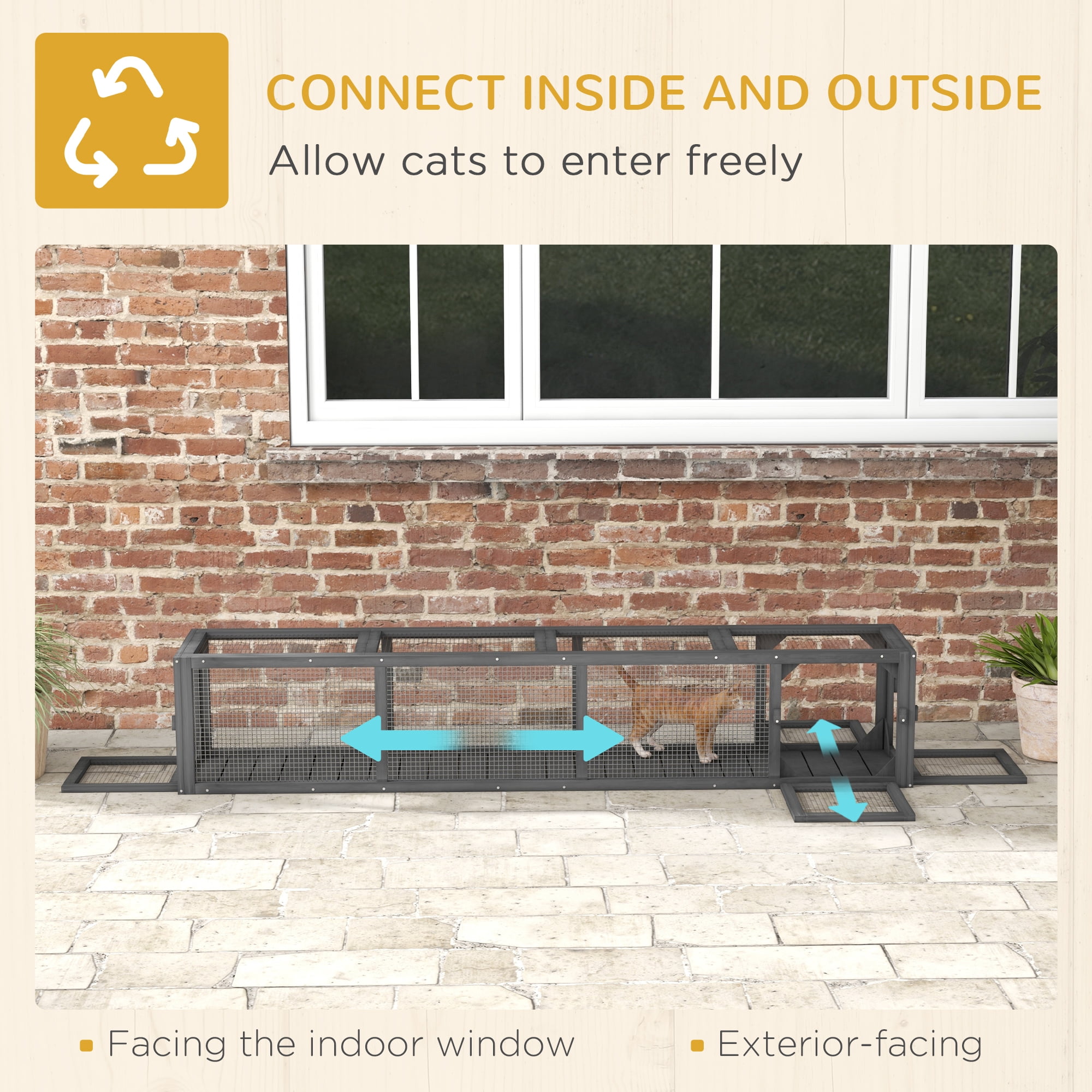 Dog Bed PawHut Outdoor Cat Tunnel with Extendable Design, 79" L Wooden Cat Run with Weather Protection, Connecting Inside and Outside, for Deck Patios, Balconies, Dark Gray,Large Dog Bed