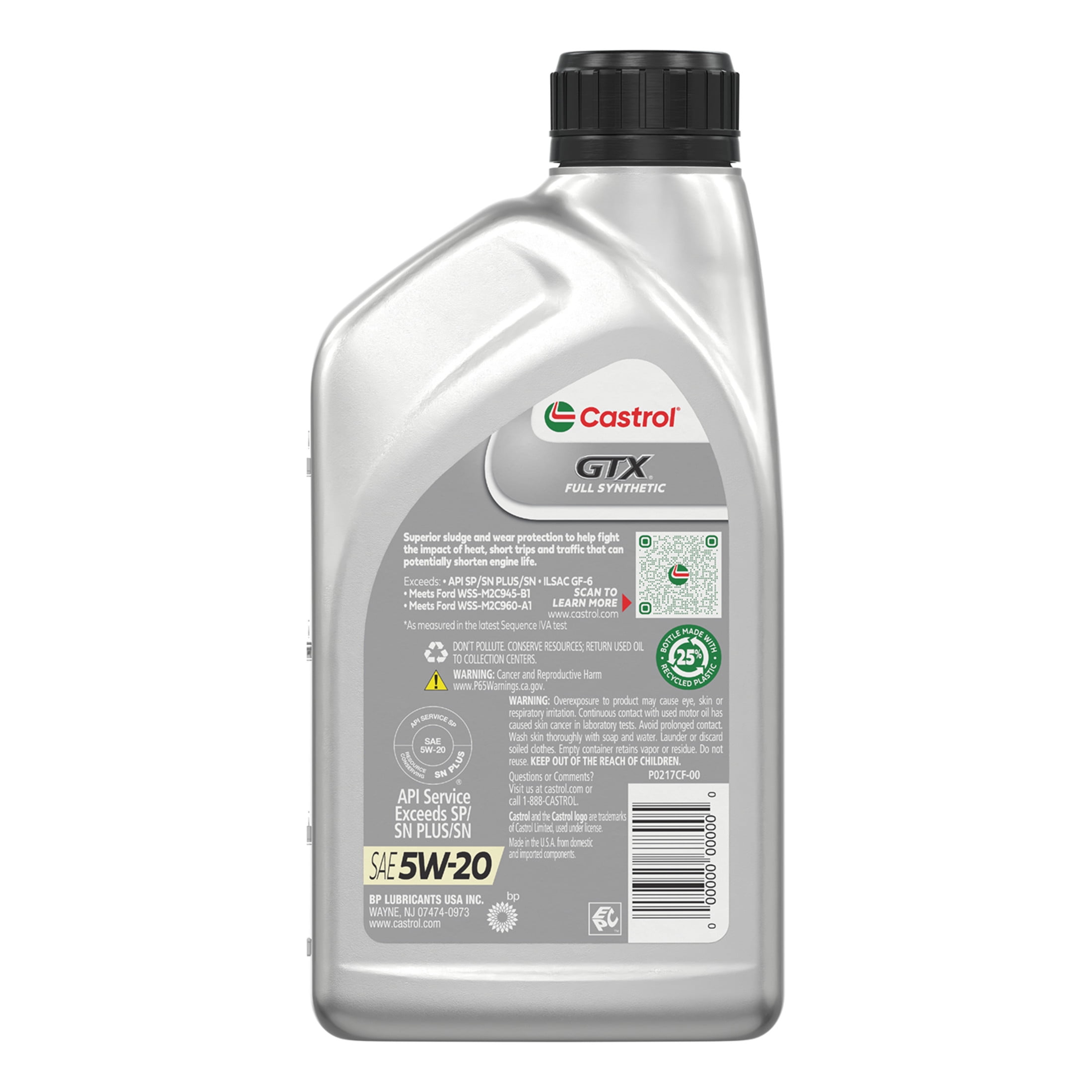 (3 pack) Castrol GTX Full Synthetic 5W-20 Motor Oil, 1 Quart