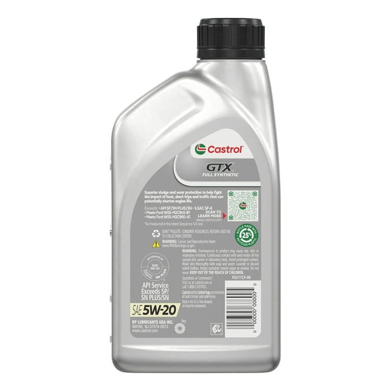 4 pack) Castrol GTX Full Synthetic 5W-20 Motor Oil, 1 Quart