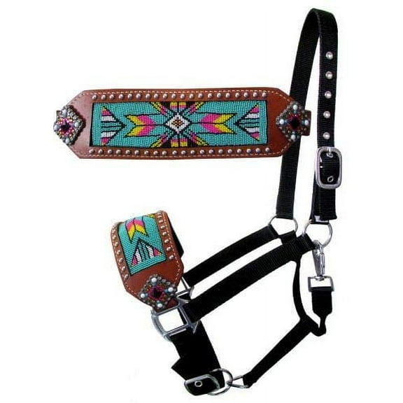 Showman Leather Noseband Bronc Halter w/ Bright Multi Color Beaded Design